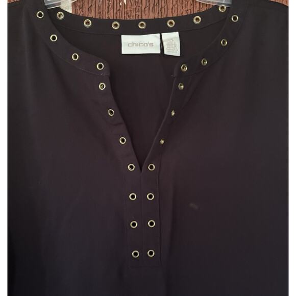 Chico’s Black Blouse with Gold Rings 3/4 Sleeves Size 3 (XL) - Picture 3 of 4